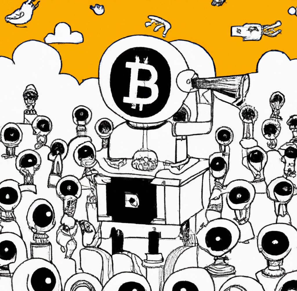 Bitcoin crowd robots announcing news